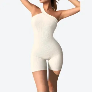 One-Shoulder Ribbed Casual Romper Jumpsuits