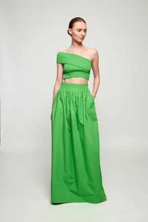 One Shoulder Shirred Top | Maxi Skirt