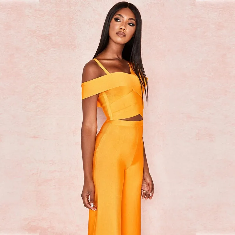 Orange Bodycon Bandage Jumpsuit Outfits Casual