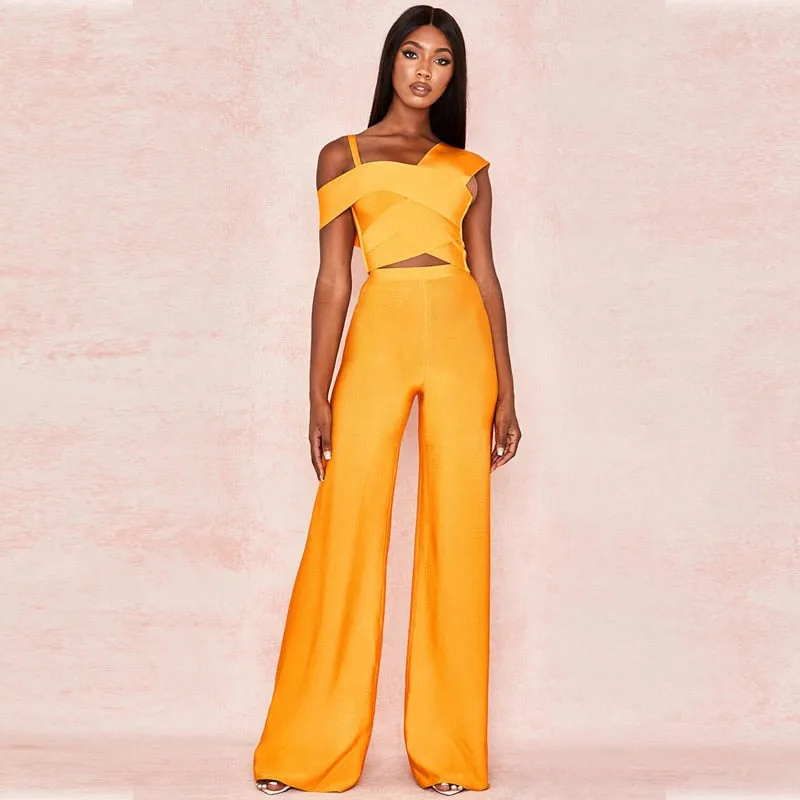 Orange Bodycon Bandage Jumpsuit Outfits Casual