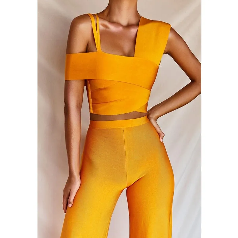 Orange Bodycon Bandage Jumpsuit Outfits Casual