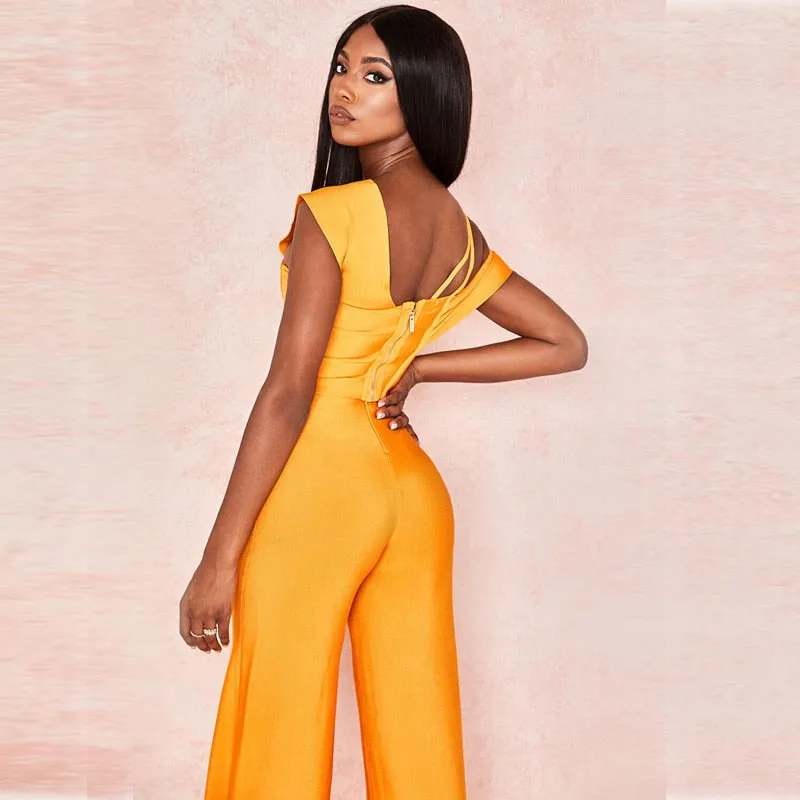 Orange Bodycon Bandage Jumpsuit Outfits Casual