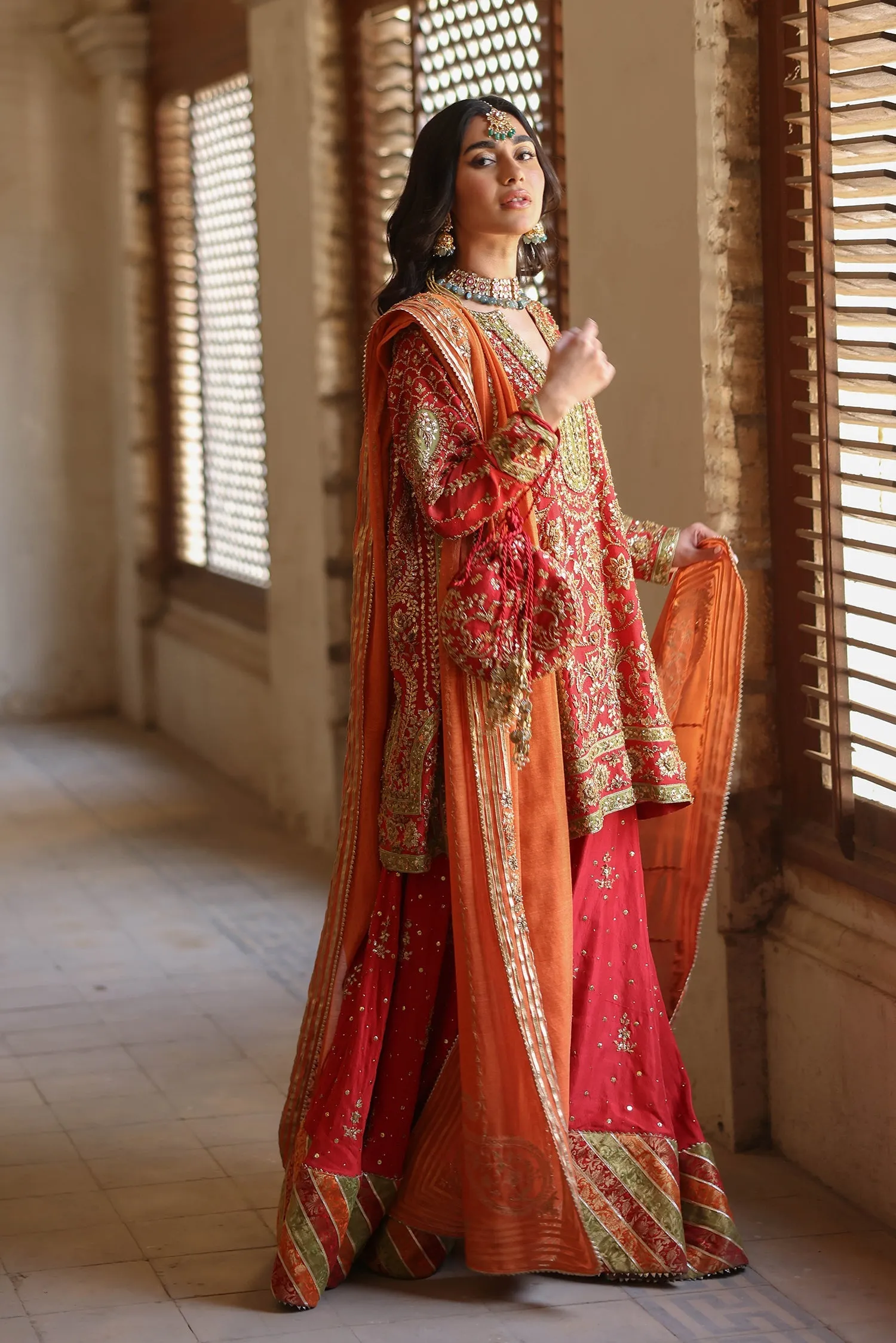 Orange Bridal Sharara Kameez Pakistani Wedding Dresses