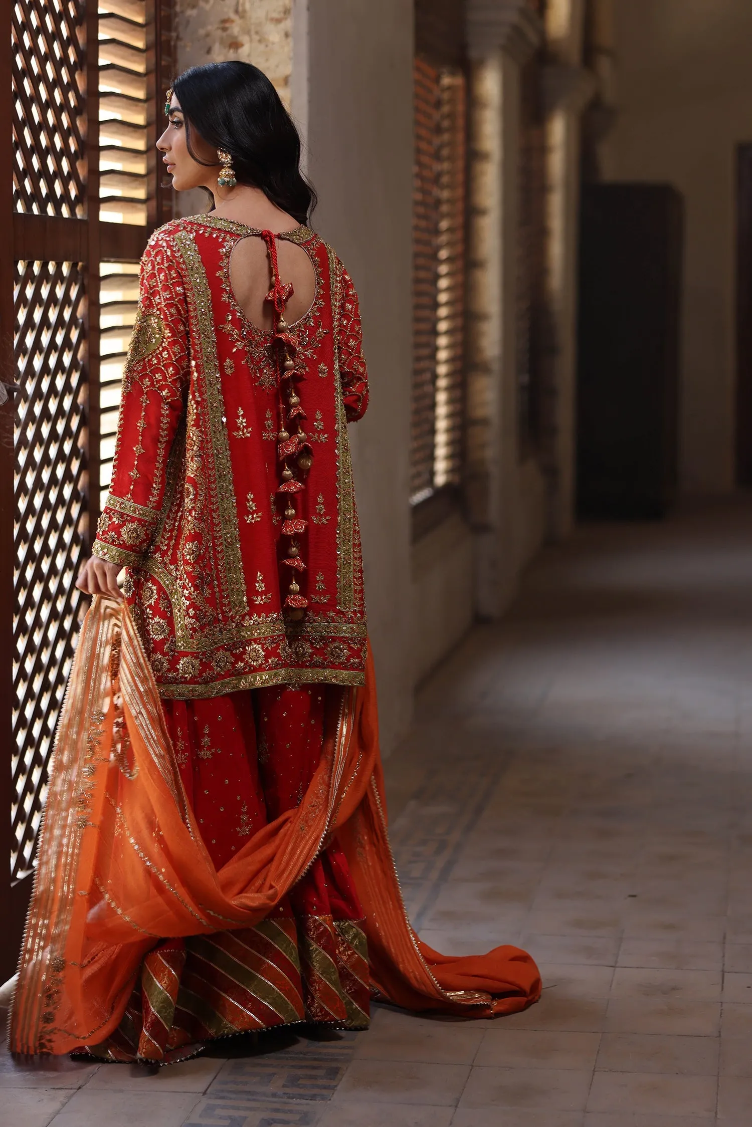 Orange Bridal Sharara Kameez Pakistani Wedding Dresses