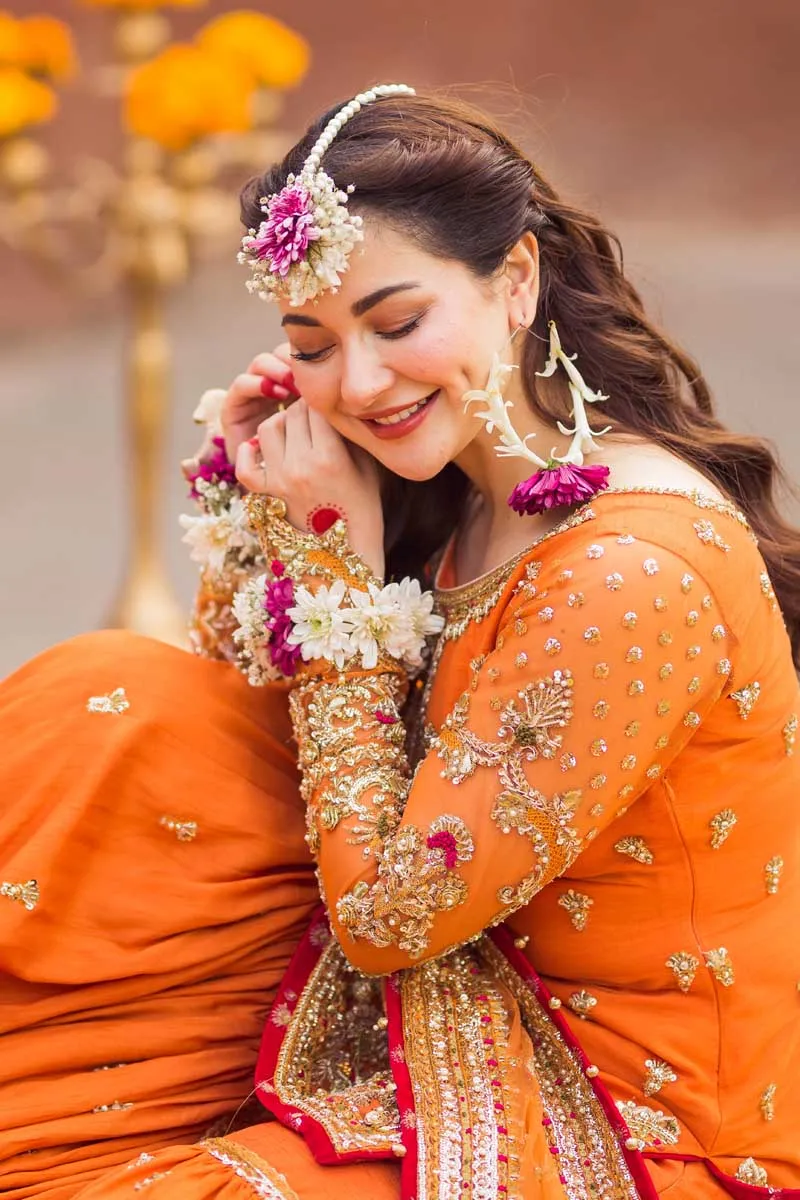 Orange Sharara Shirt Bridal Pakistani Mehndi Dresses