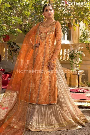 Organza Lehenga with Net Kameez for Bride Online #BS125