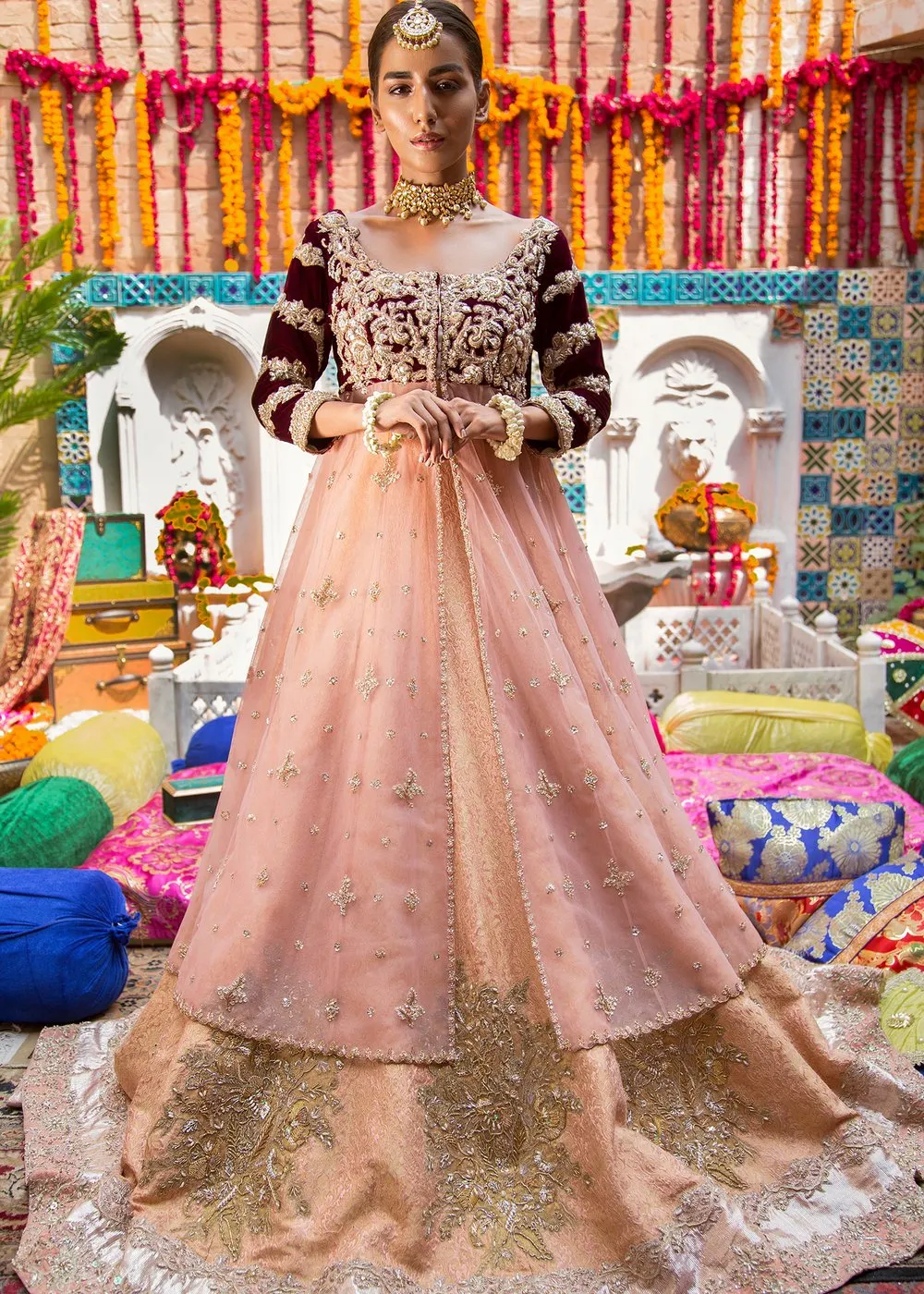 Pakistani Bridal Lehnga in Peach Color for Wedding #J5152
