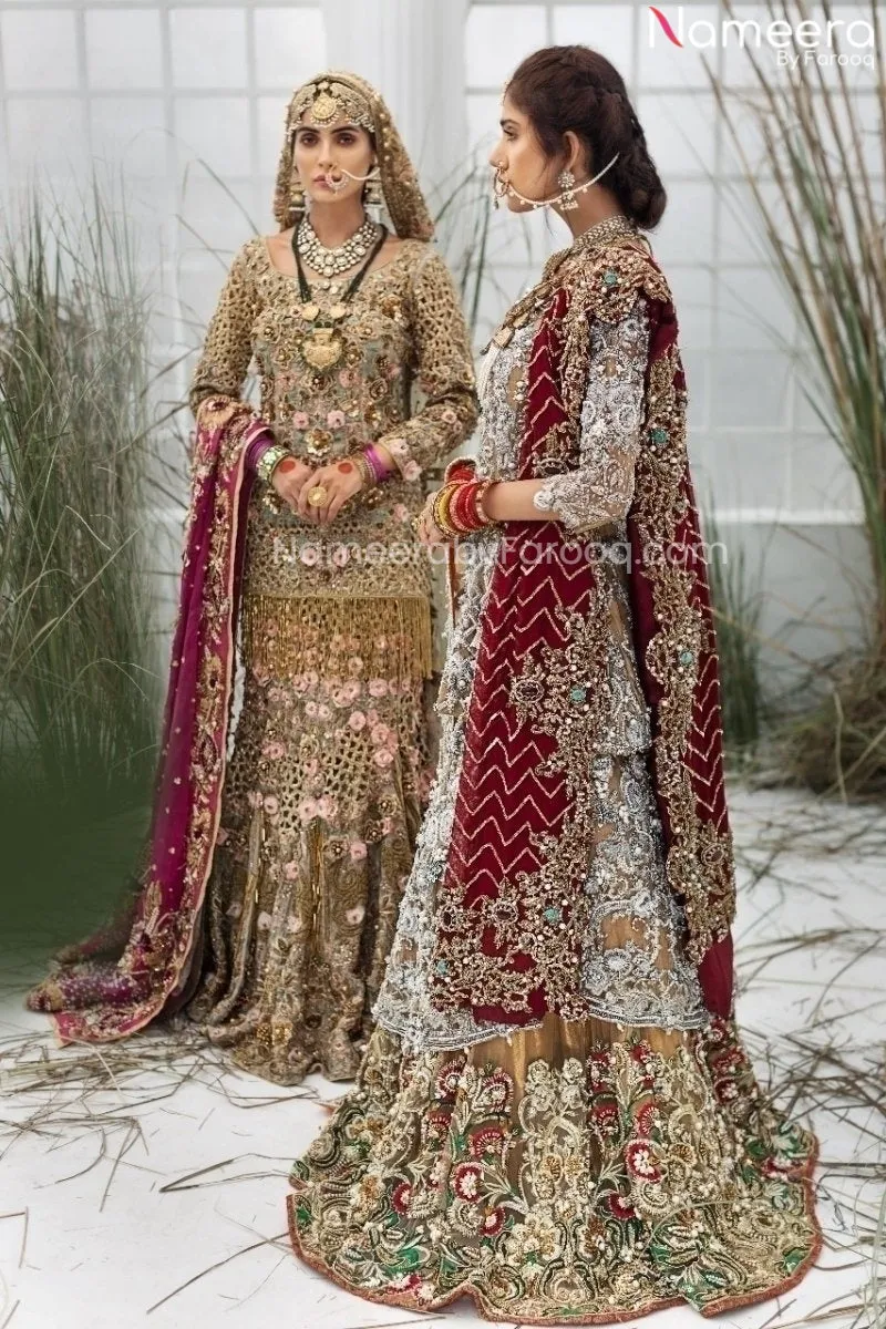 Pakistani Designer Pink and Golden Lehenga Shirt #BN887