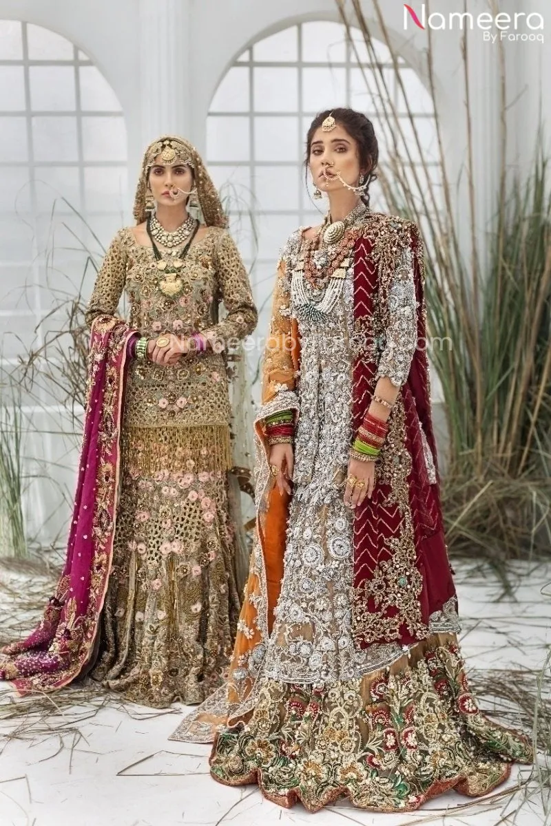 Pakistani Designer Pink and Golden Lehenga Shirt #BN887