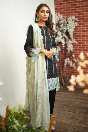 Pakistani lawn dress embroidered in elegant black color # P2263