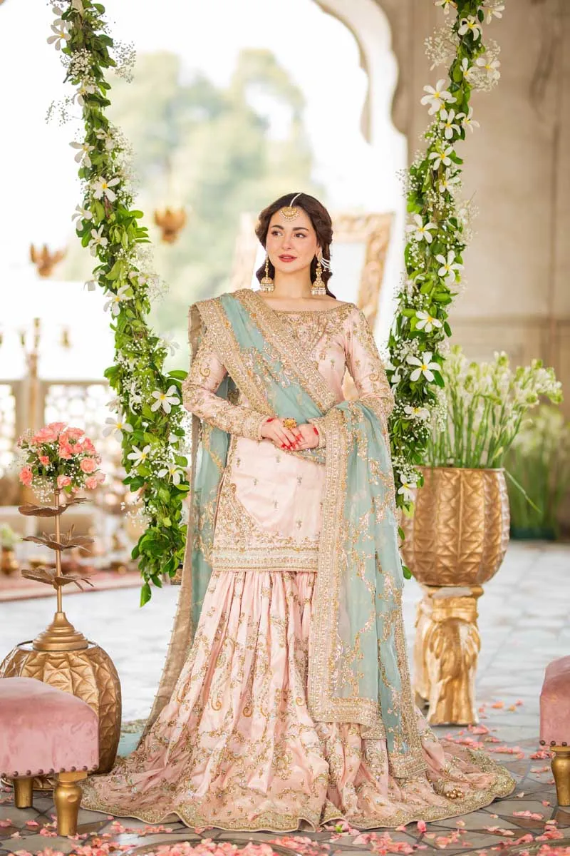 Peach Pink Sharara Shirt Bridal Pakistani Wedding Dresses