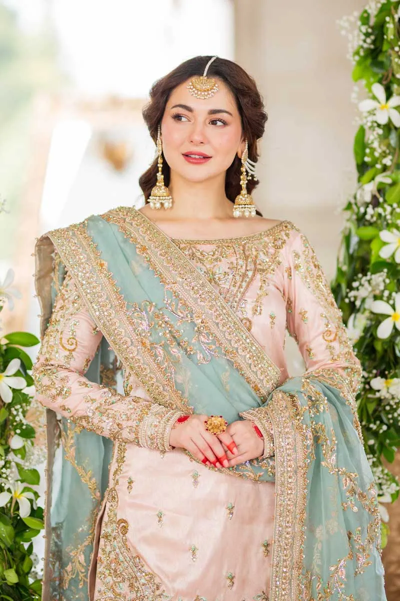 Peach Pink Sharara Shirt Bridal Pakistani Wedding Dresses