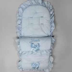Personalised Two Bow Cosy Toes / Footmuff - Universal Blue