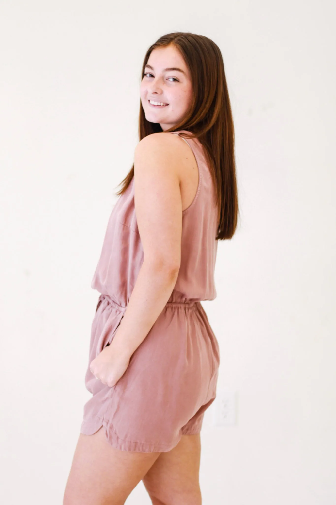 Playful Promenade Scoop Neck Romper in Creamy Marsala