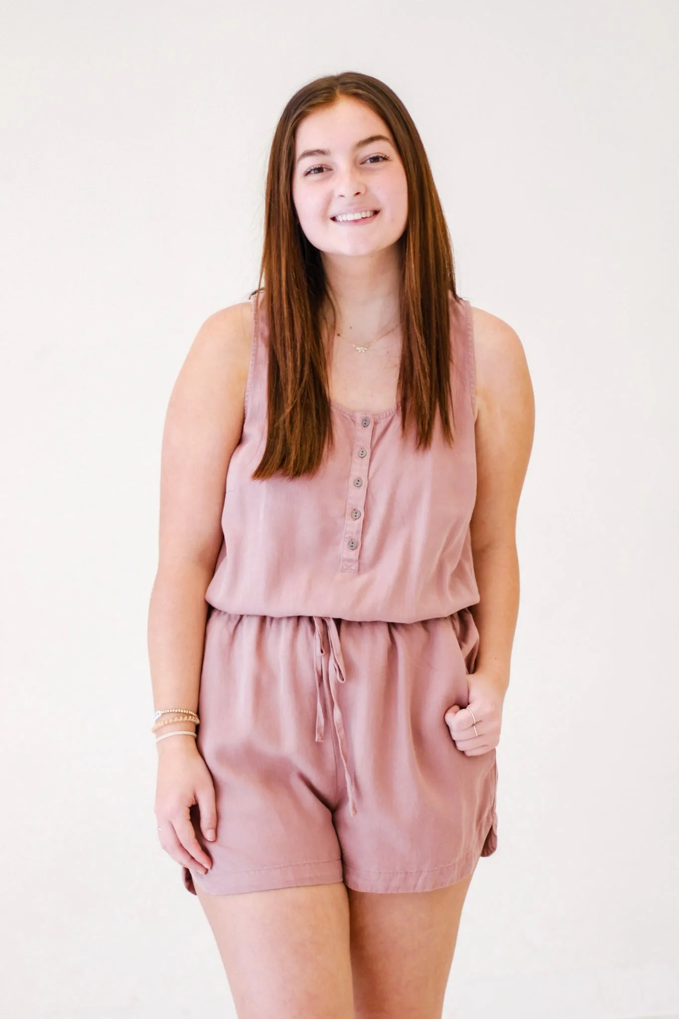 Playful Promenade Scoop Neck Romper in Creamy Marsala