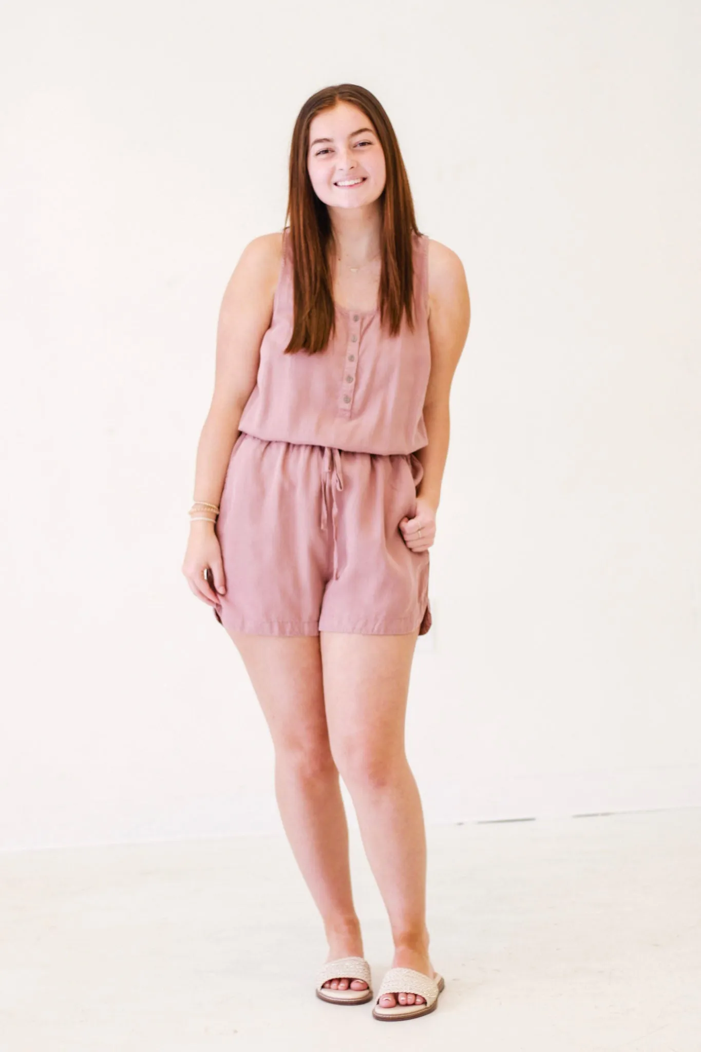 Playful Promenade Scoop Neck Romper in Creamy Marsala