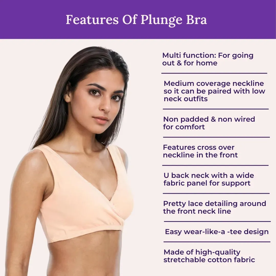 Plunge Bra | Cross Over Neckline | Non Wired Bra | U Back | Pack Of 2