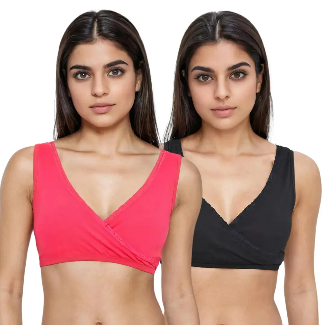 Plunge Bra | Cross Over Neckline | Non Wired Bra | U Back | Pack Of 2