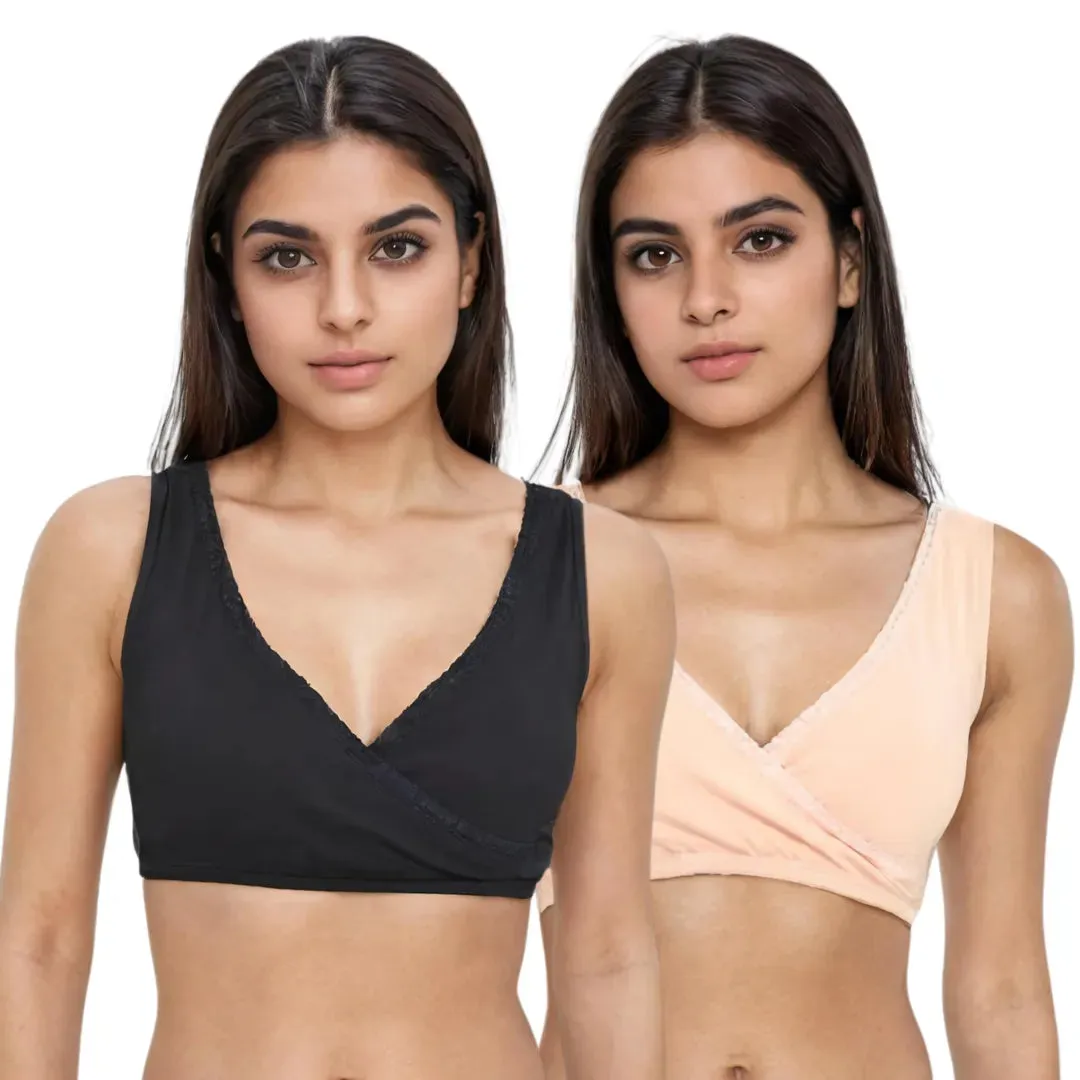 Plunge Bra | Cross Over Neckline | Non Wired Bra | U Back | Pack Of 2
