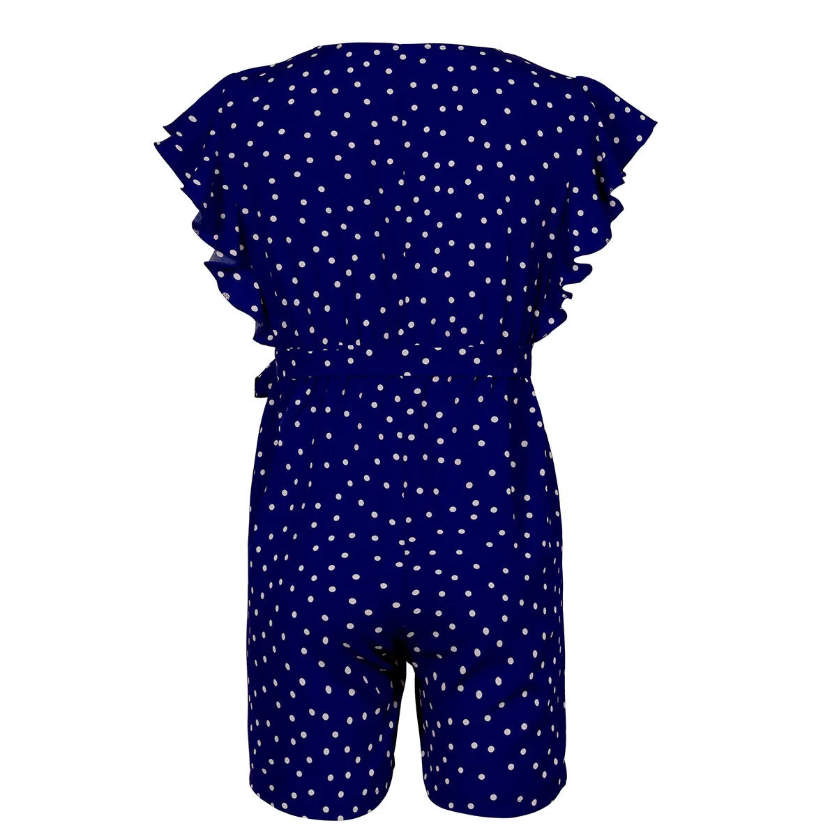 Polka Dot Lace-up Jumpsuit Lotus Sleeve Single-breasted Drawstring Rompers
