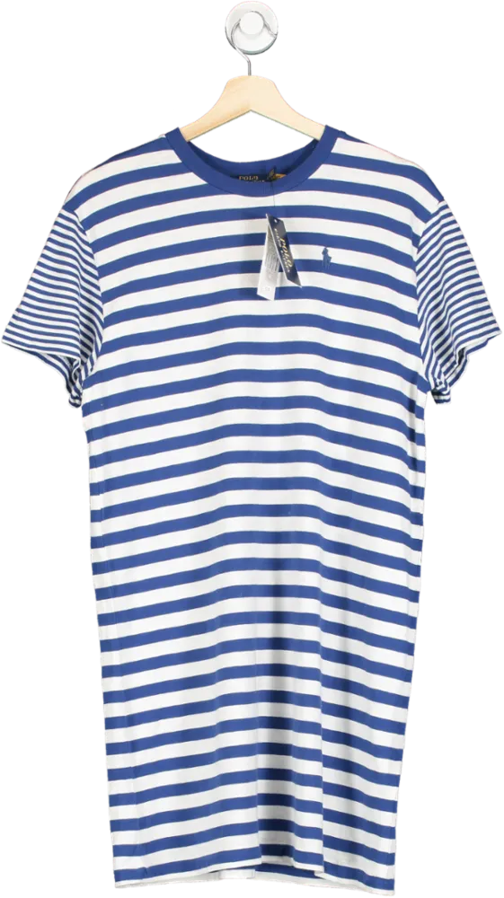 Polo Ralph Lauren Blue Striped Embroidered Polo Pony Logo T-Shirt Dress UK S