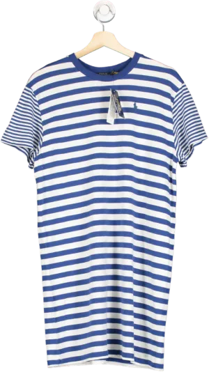 Polo Ralph Lauren Blue Striped Embroidered Polo Pony Logo T-Shirt Dress UK S