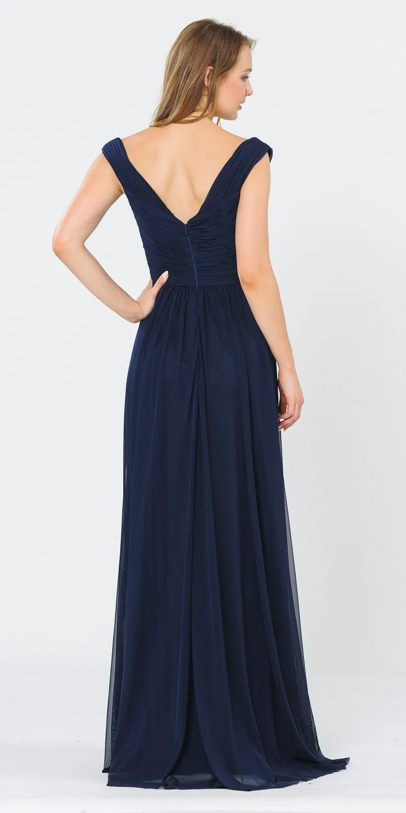 Poly USA 8398 Off-Shoulder Ruched Bodice Long Dress