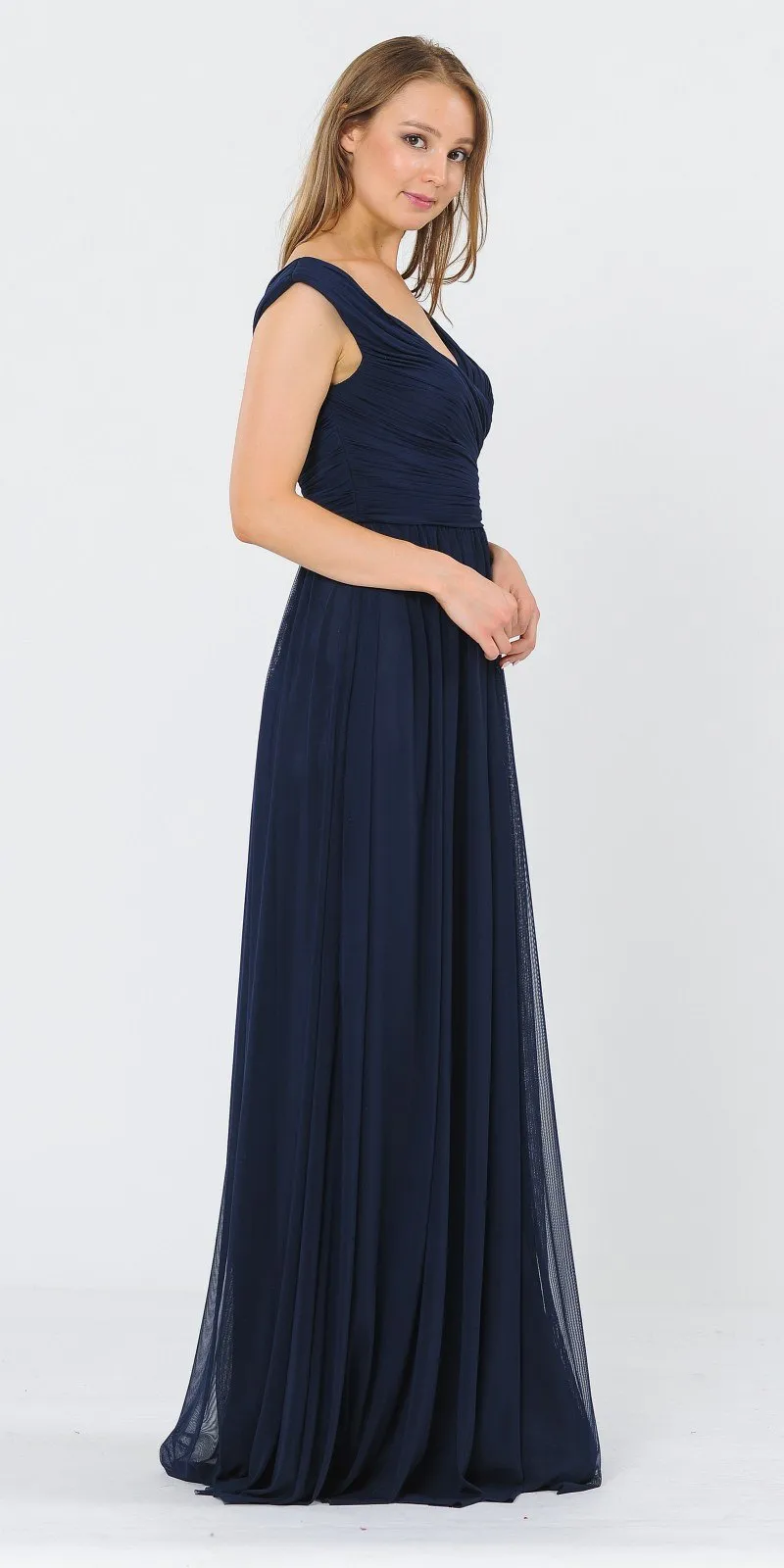Poly USA 8398 Off-Shoulder Ruched Bodice Long Dress