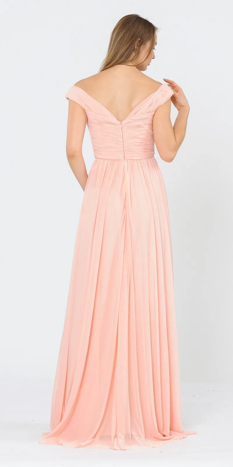 Poly USA 8398 Off-Shoulder Ruched Bodice Long Dress