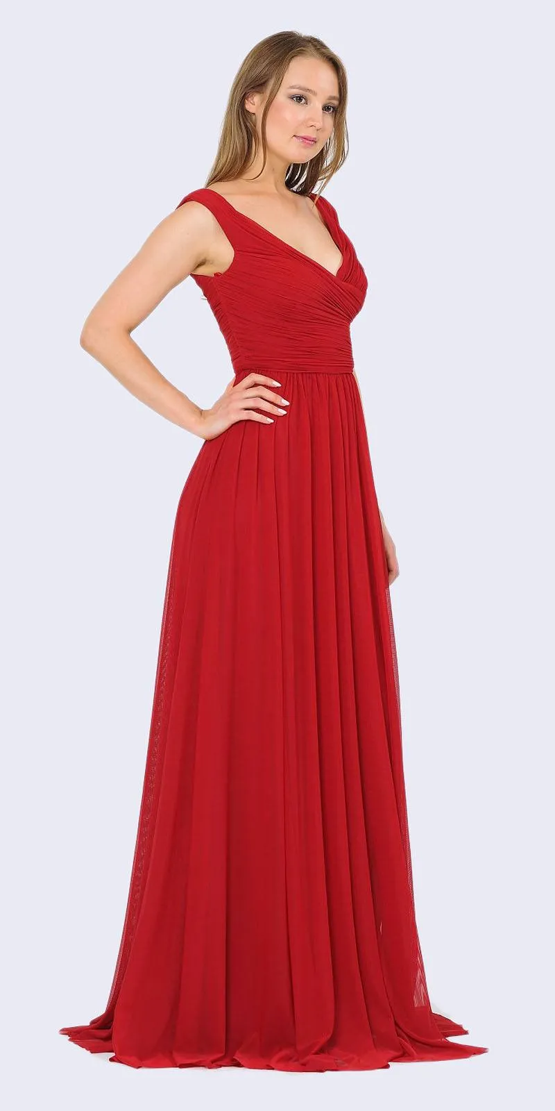 Poly USA 8398 Off-Shoulder Ruched Bodice Long Dress