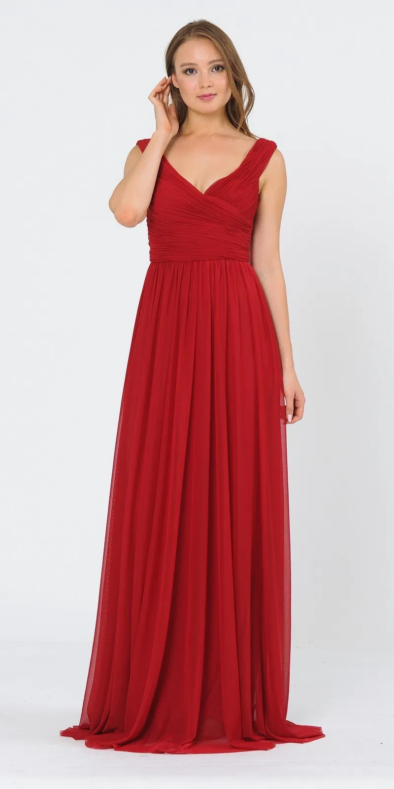 Poly USA 8398 Off-Shoulder Ruched Bodice Long Dress