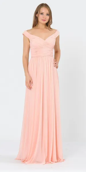 Poly USA 8398 Off-Shoulder Ruched Bodice Long Dress