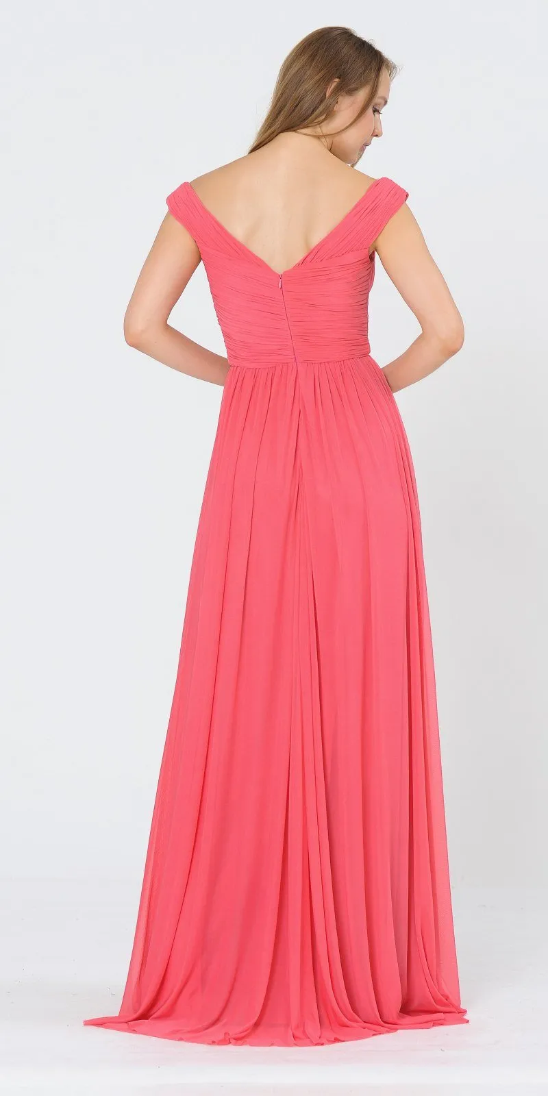 Poly USA 8398 Off-Shoulder Ruched Bodice Long Dress
