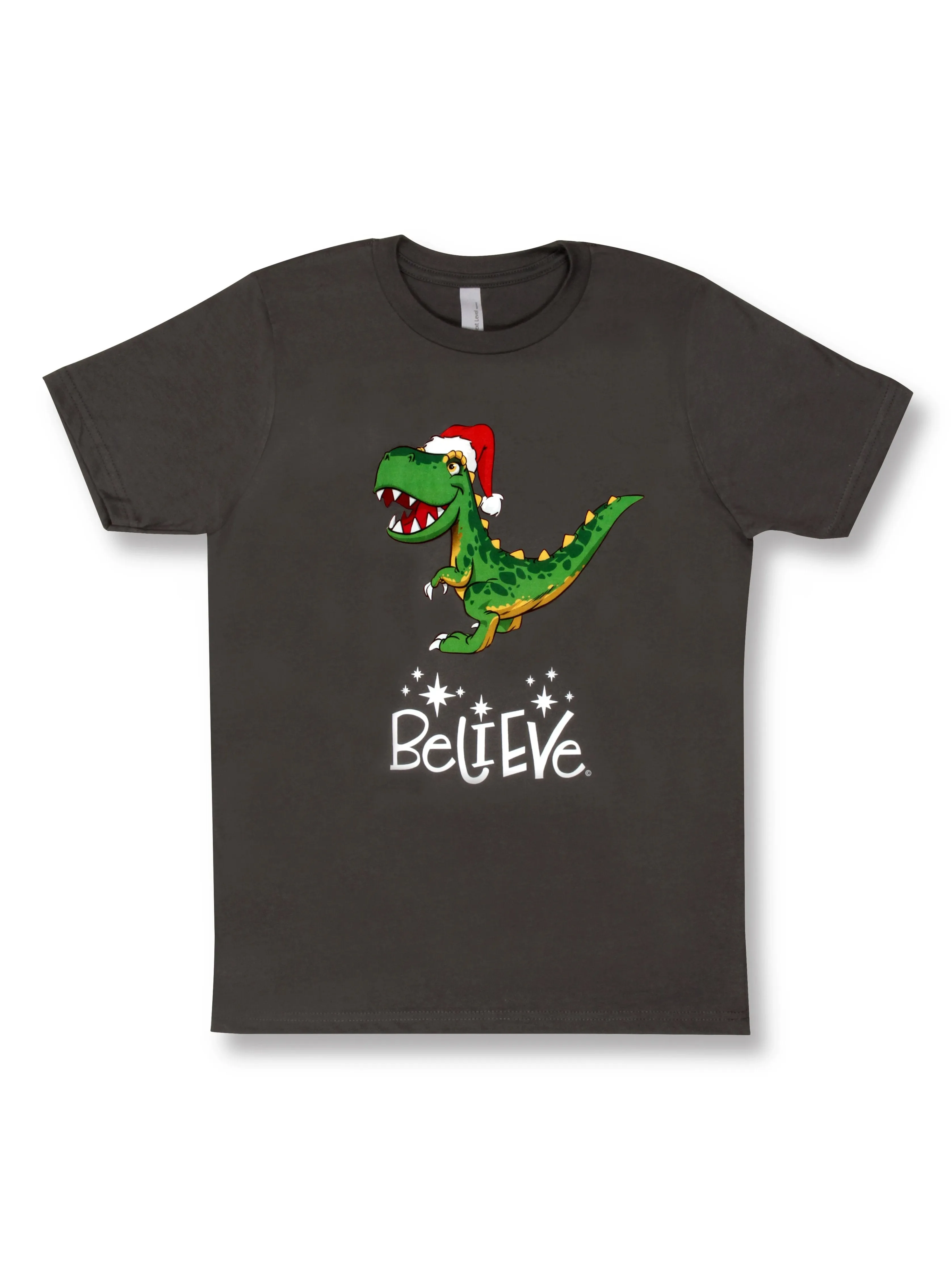 Positive Message Short Sleeve T-Shirt Adult | 100% Cotton | Christmas T-Rex Believe