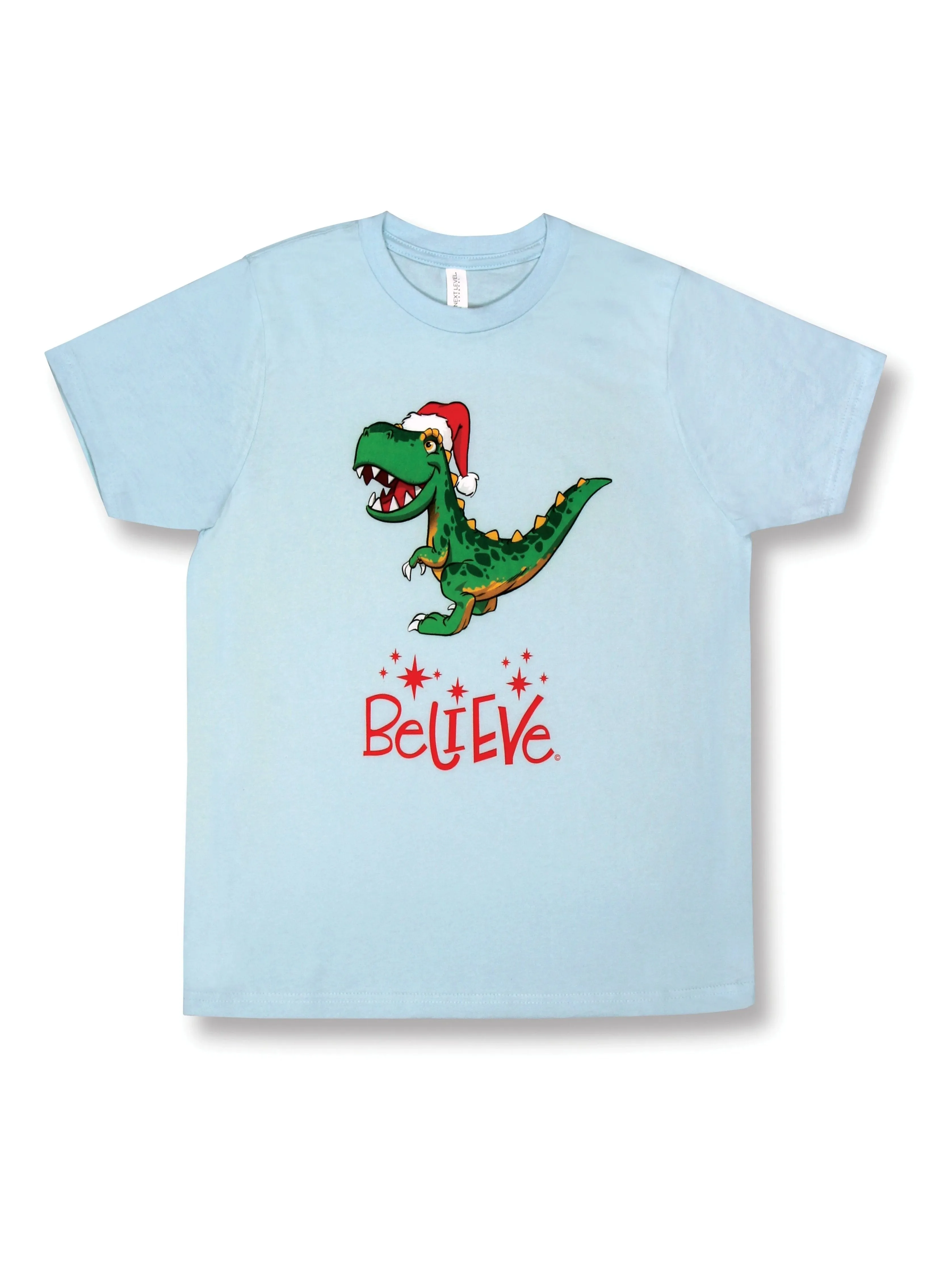 Positive Message Short Sleeve T-Shirt Adult | 100% Cotton | Christmas T-Rex Believe