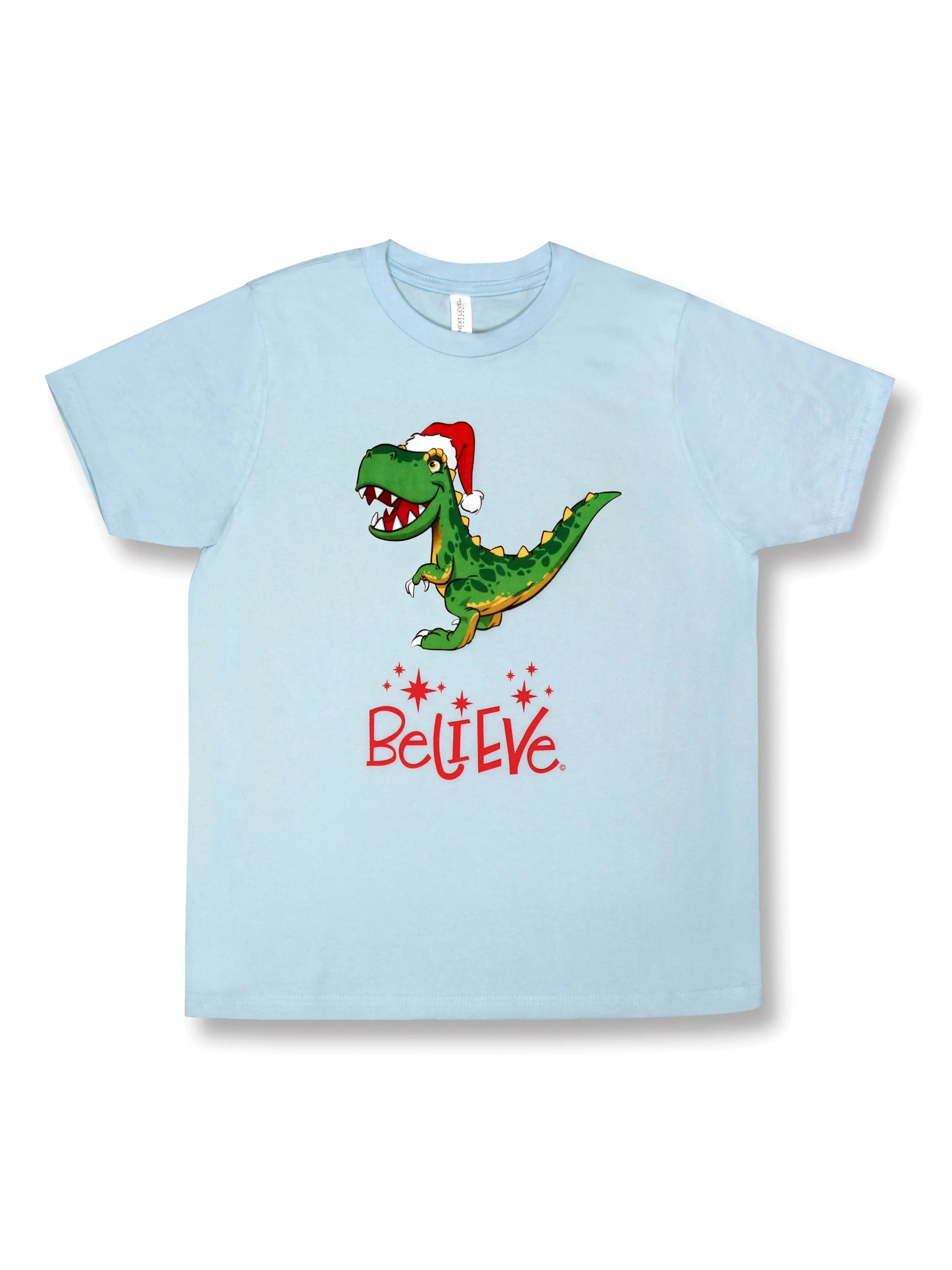 Positive Message Short Sleeve T-Shirt Adult | 100% Cotton | Christmas T-Rex Believe