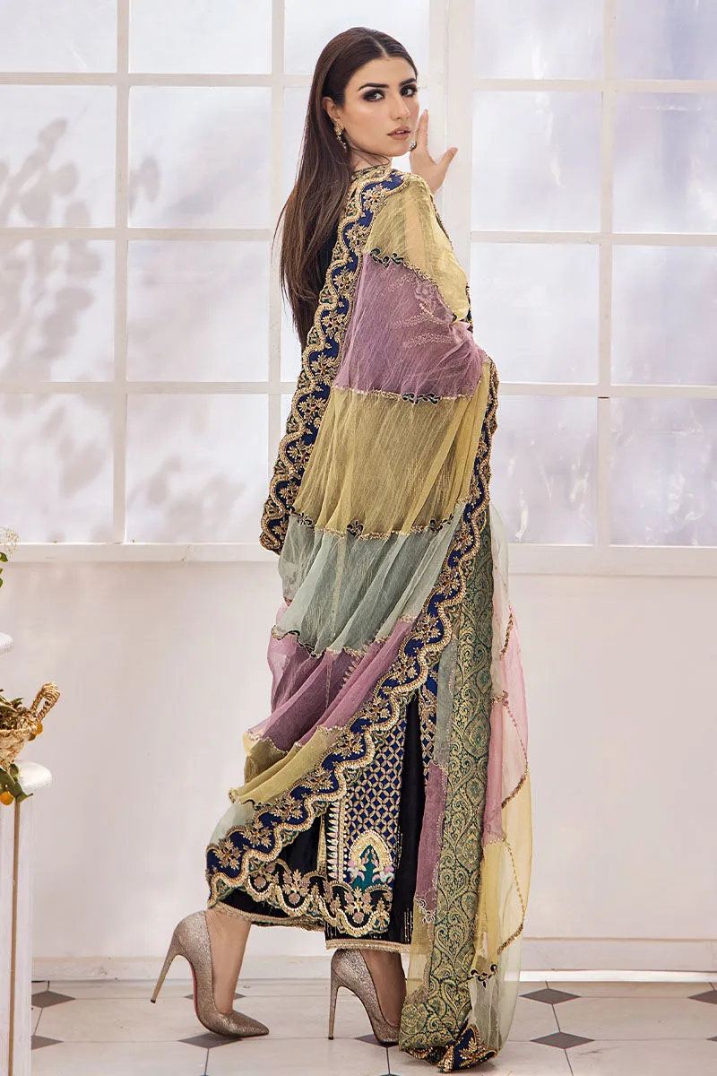 Premium Hand Embellished Pakistani Bridal Dress in Black Long Shirt Style