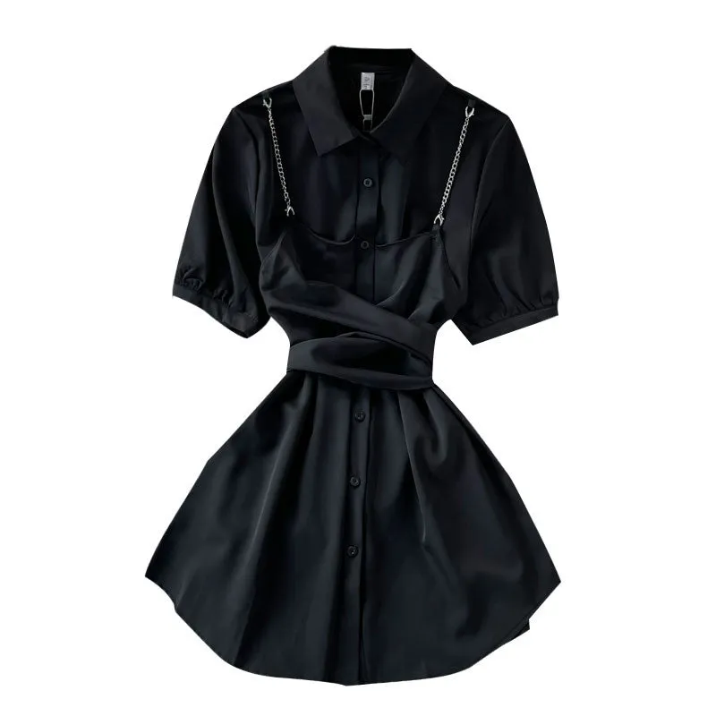 PUFF SLEEVE LACE UP SHIRT DRESS UB3186