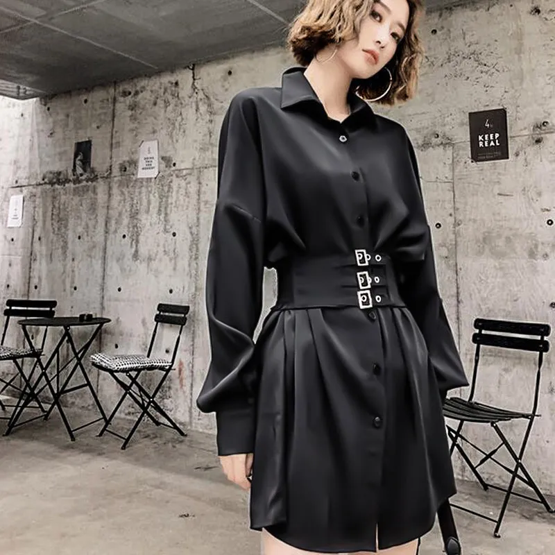 "BLACK BUTTONED WAIST SHIRT" DRESS N102901