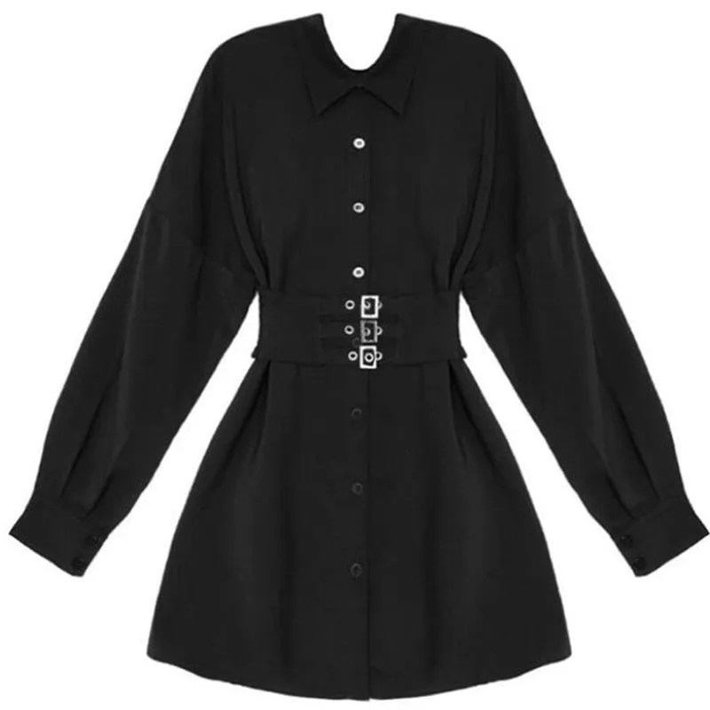 "BLACK BUTTONED WAIST SHIRT" DRESS N102901