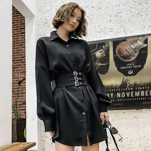 "BLACK BUTTONED WAIST SHIRT" DRESS N102901