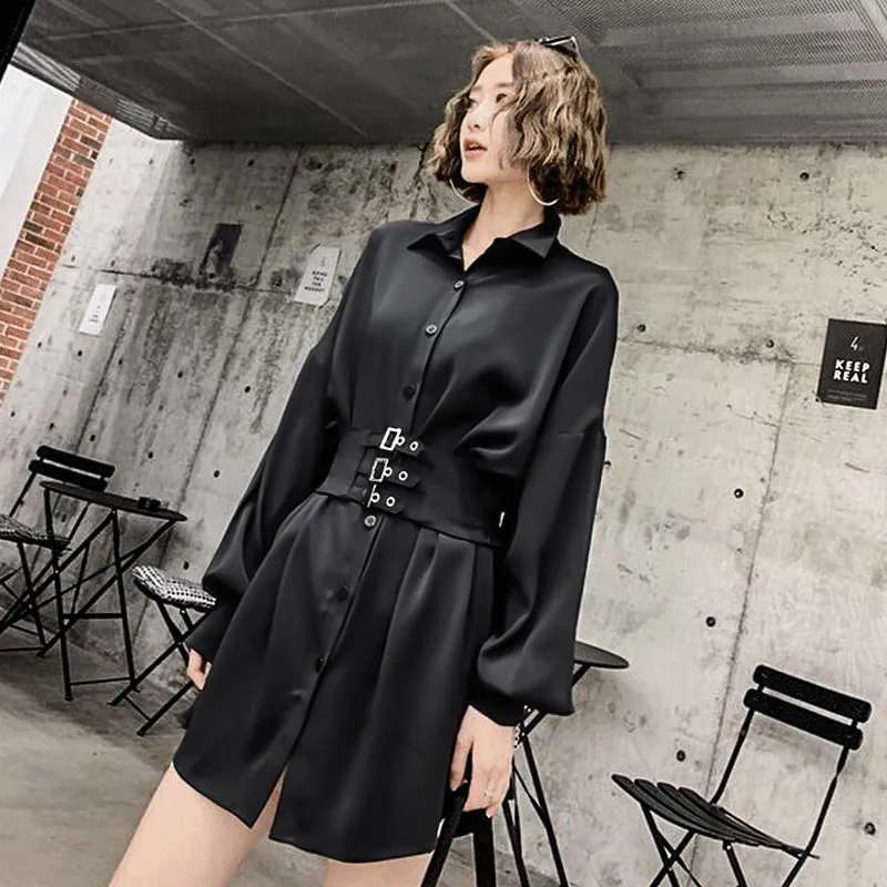 "BLACK BUTTONED WAIST SHIRT" DRESS N102901