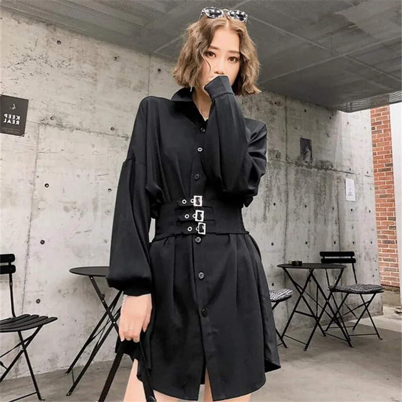 "BLACK BUTTONED WAIST SHIRT" DRESS N102901