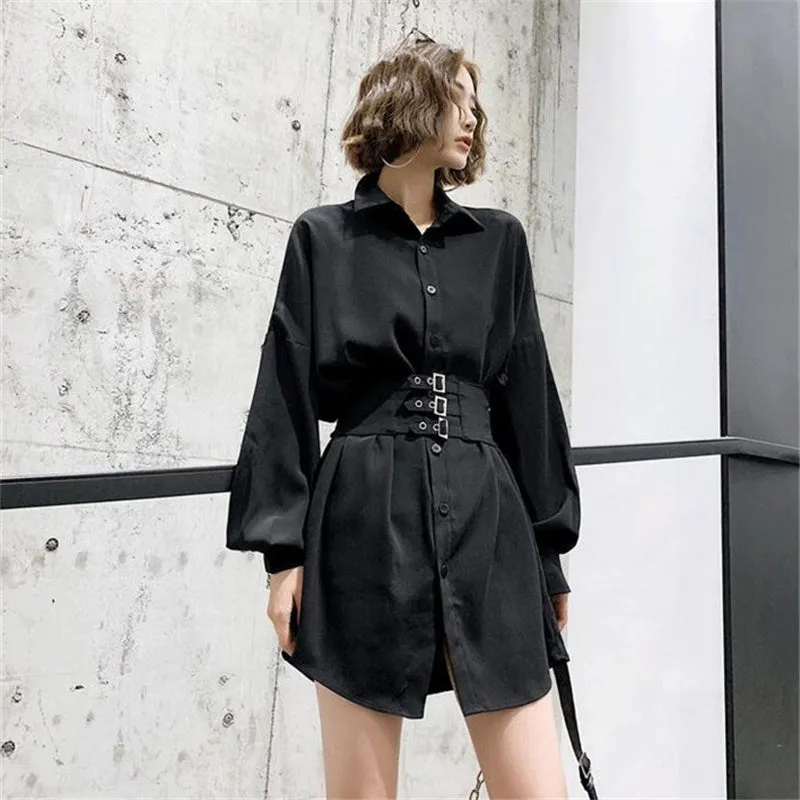 "BLACK BUTTONED WAIST SHIRT" DRESS N102901