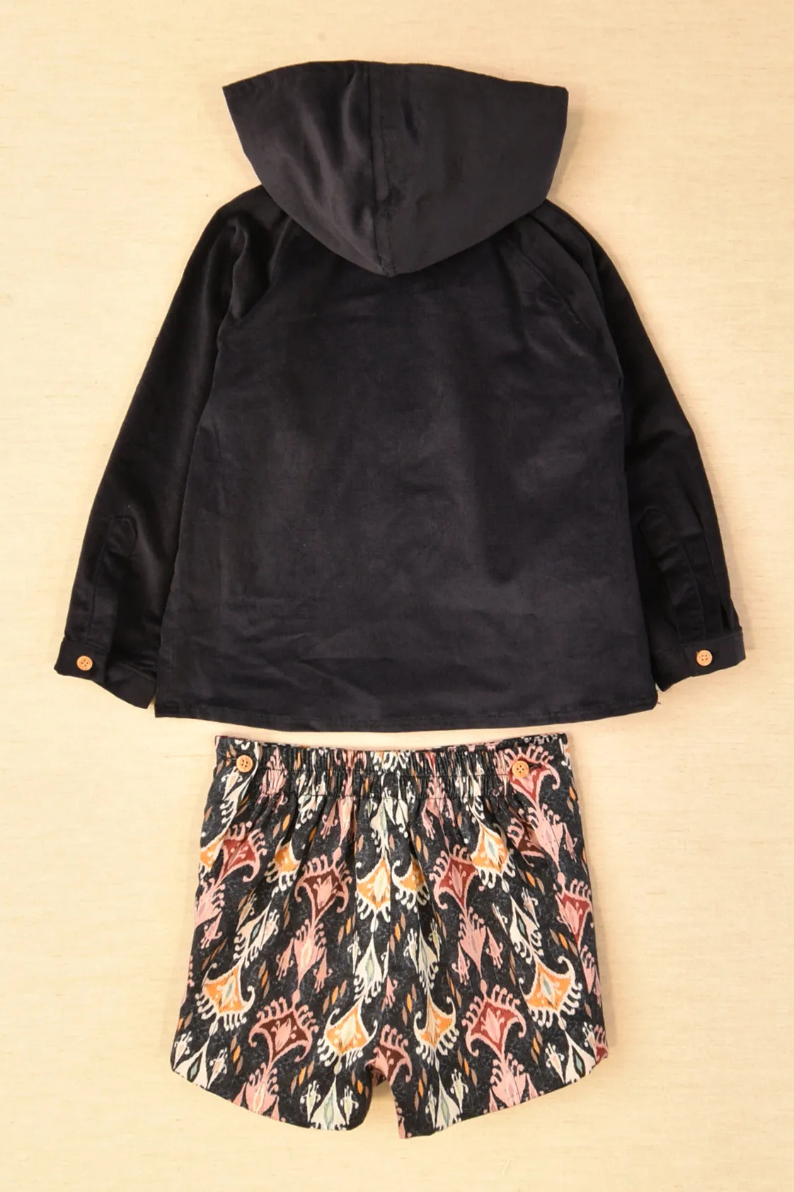 "Samuel" Navy Hooded Shirt & Jacquard Print Shorts