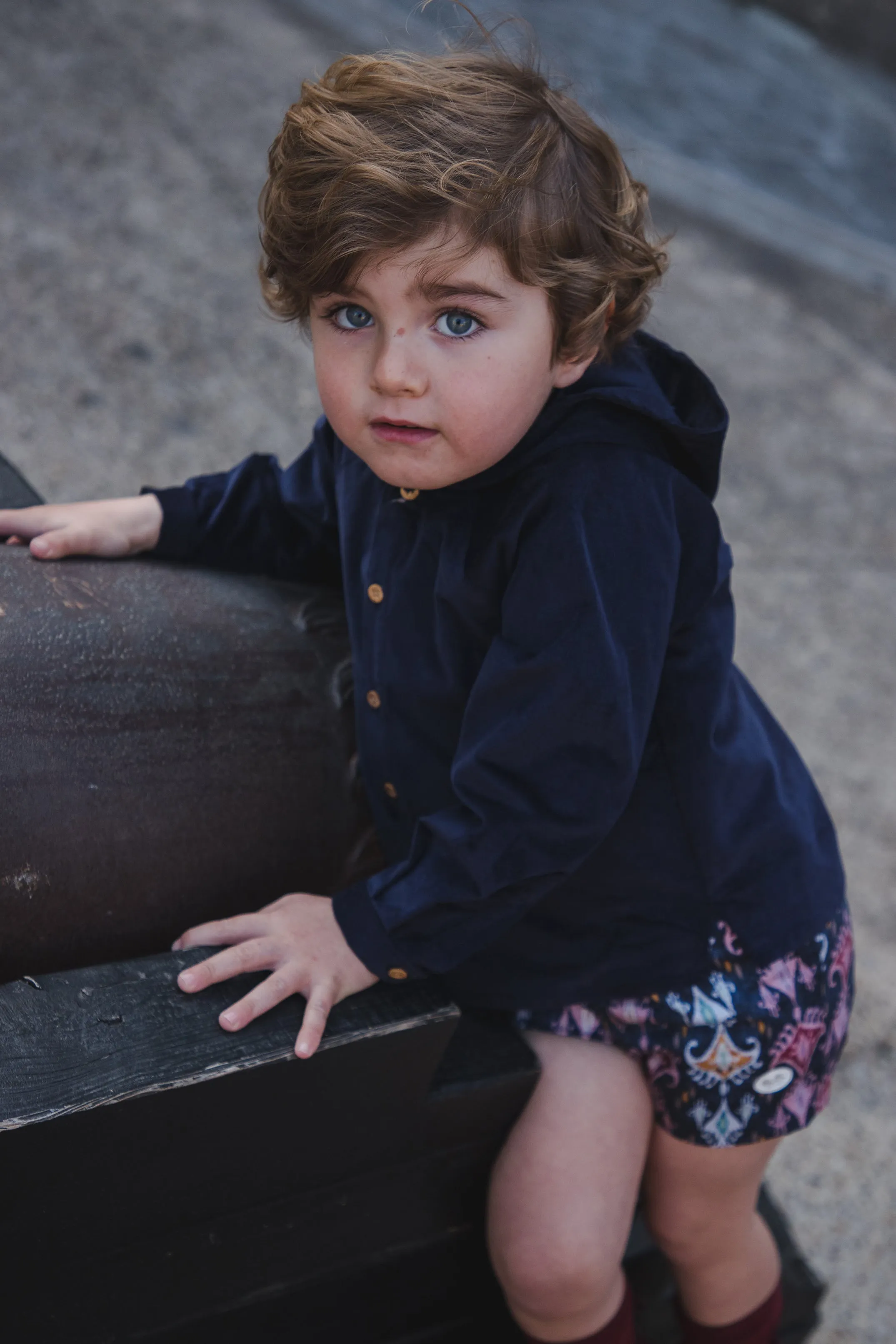 "Samuel" Navy Hooded Shirt & Jacquard Print Shorts