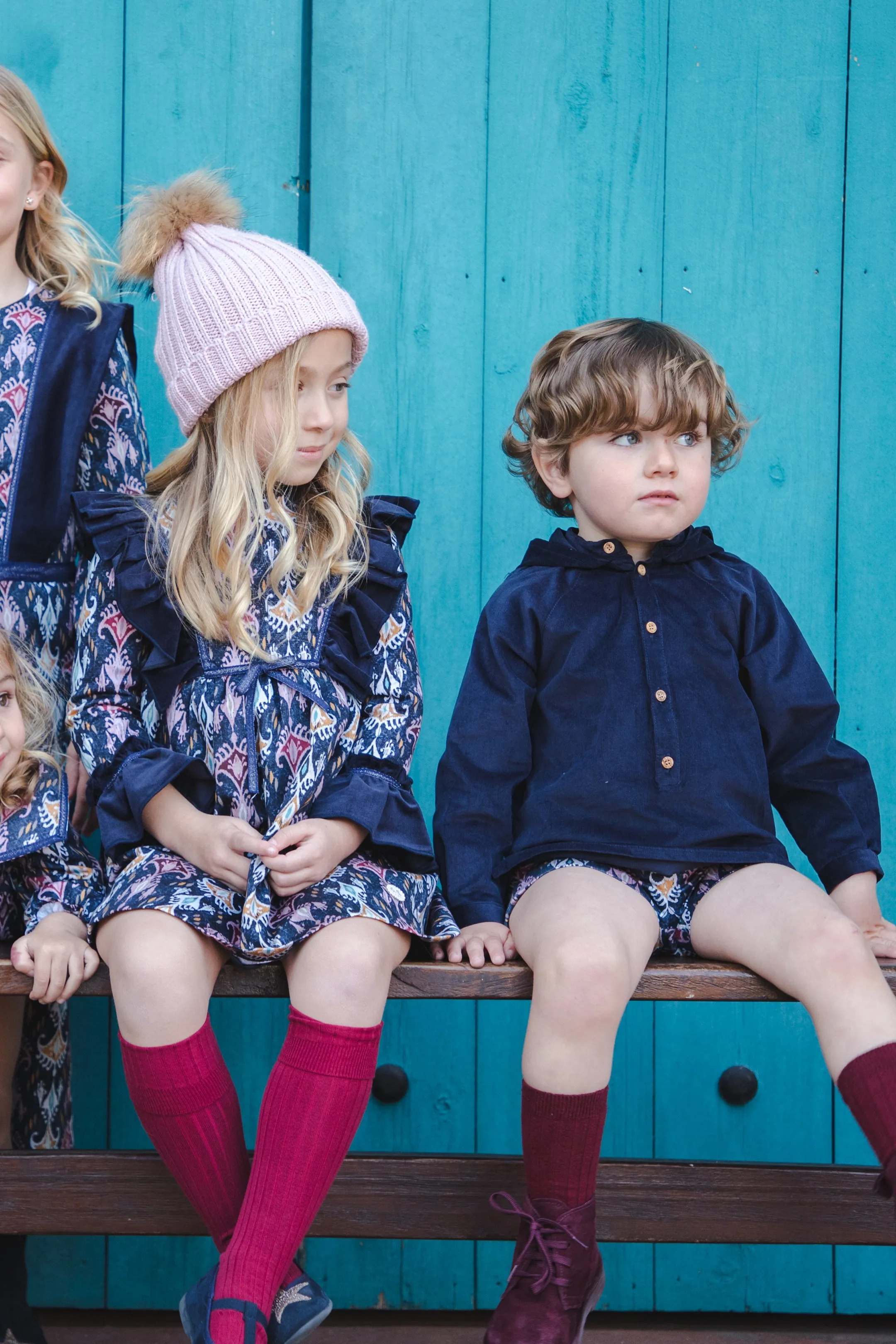 "Samuel" Navy Hooded Shirt & Jacquard Print Shorts