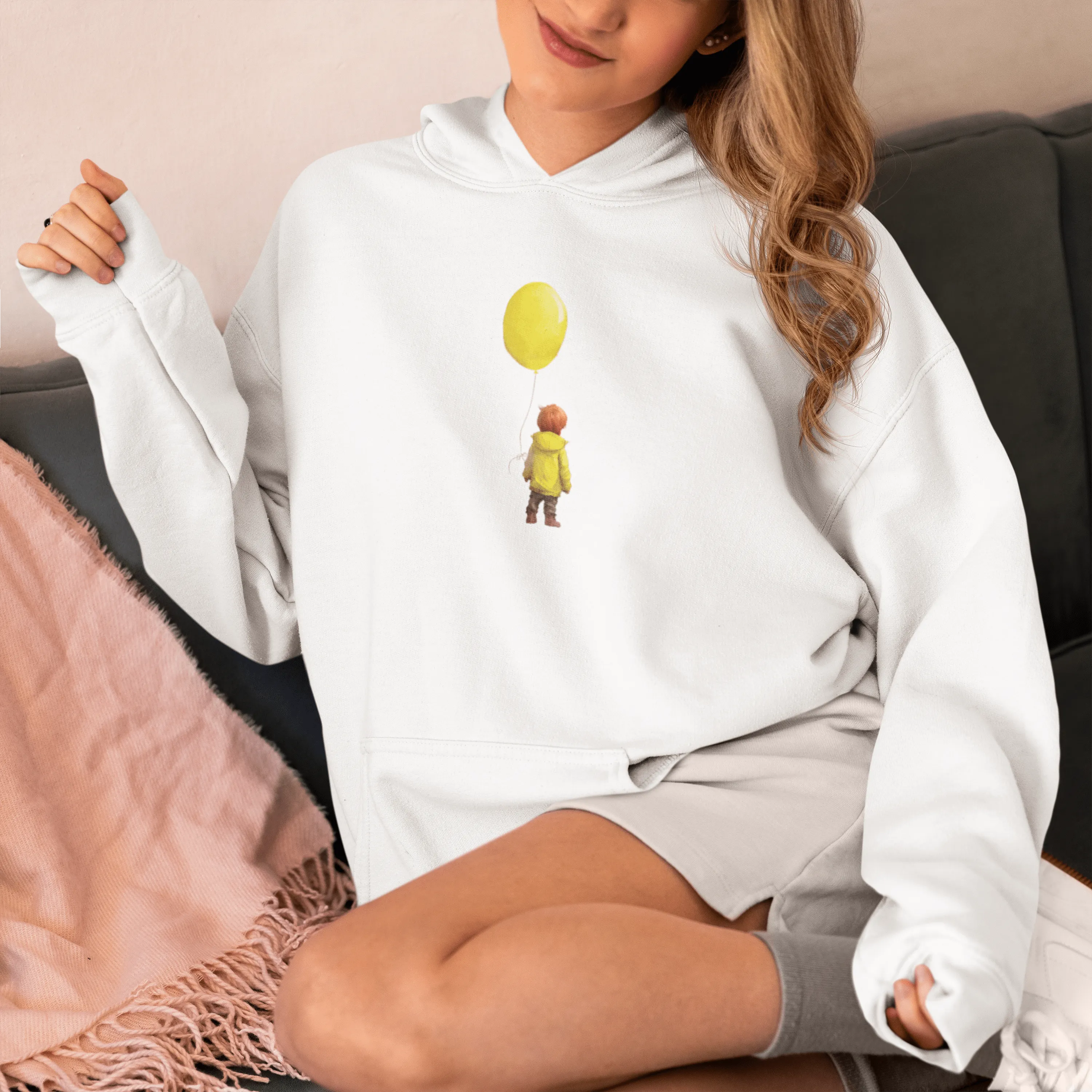 "Yellow Balloon" White Custom Unisex Hoodie
