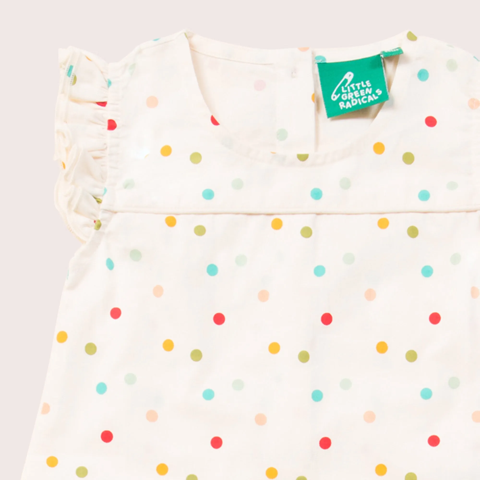 Rainbow Spots Organic Frill Summer Romper