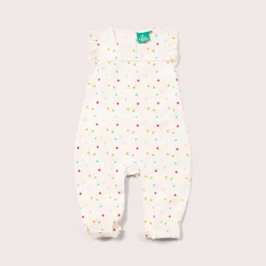 Rainbow Spots Organic Frill Summer Romper